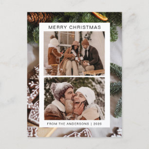Elegant Minimal Christmas   Modern Family 2 Photo Holiday Postcard