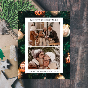 Elegant Minimal Christmas Modern Family 2 Photo Holiday Postcard