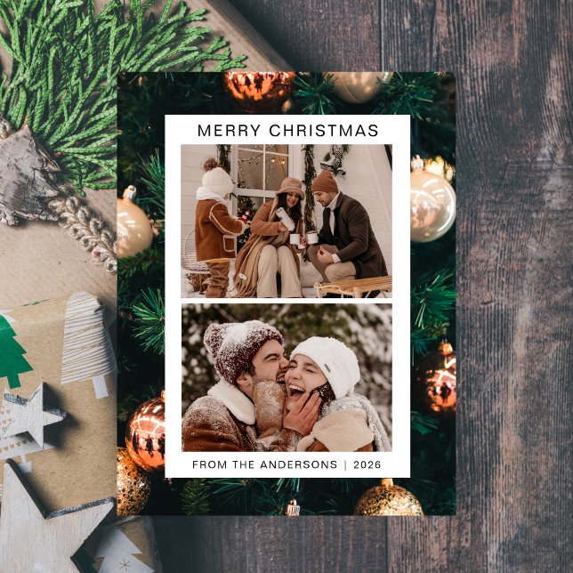 Elegant Minimal Christmas | Modern Family 2 Photo Holiday Postcard (Creator Uploaded)