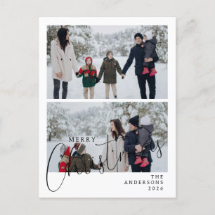 Elegant Minimal Christmas Modern Family 2 Photo Holiday Postcard
