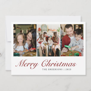 Elegant Minimal Christmas Modern Family 3 Photo Holiday Card