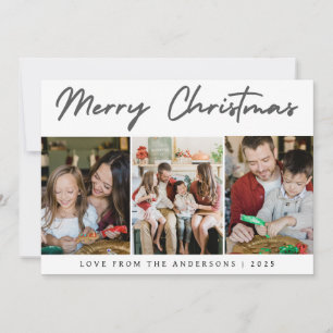 Elegant Minimal Christmas Modern Family 3 Photo Holiday Card