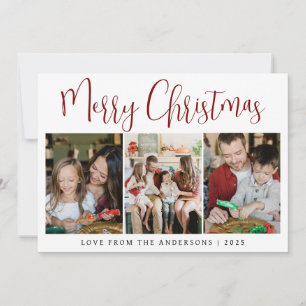 Elegant Minimal Christmas Modern Family 3 Photo Holiday Card