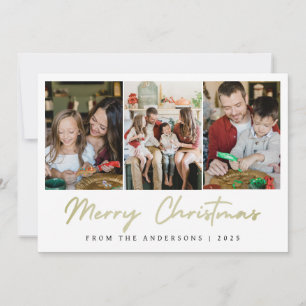 Elegant Minimal Christmas Modern Family 3 Photo Holiday Card