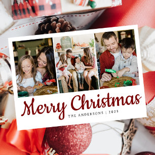 Elegant Minimal Christmas Modern Family 3 Photo Holiday Card