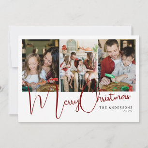 Elegant Minimal Christmas Modern Family 3 Photo Holiday Card