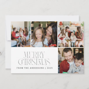 Elegant Minimal Christmas Modern Family 4 Photo Holiday Card