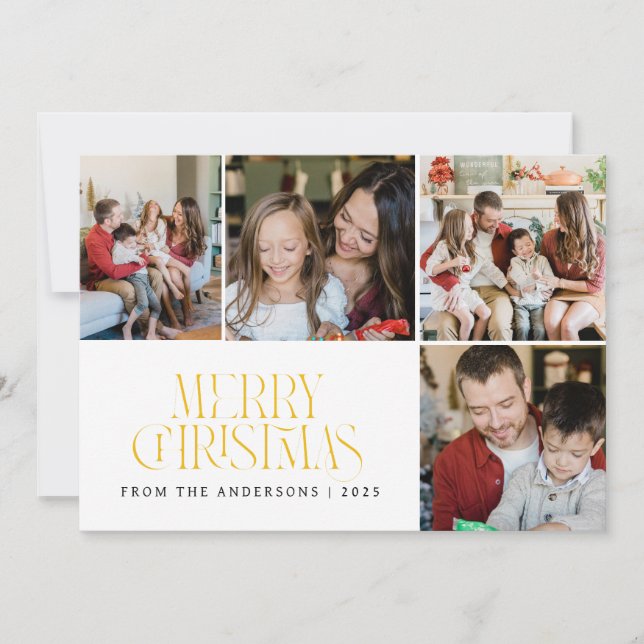 Elegant Minimal Christmas | Modern Family 4 Photo  Holiday Card (Front)