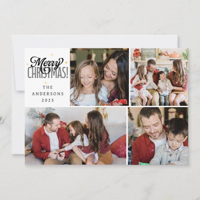 Elegant Minimal Christmas | Modern Family 4 Photo  Holiday Card (Front)