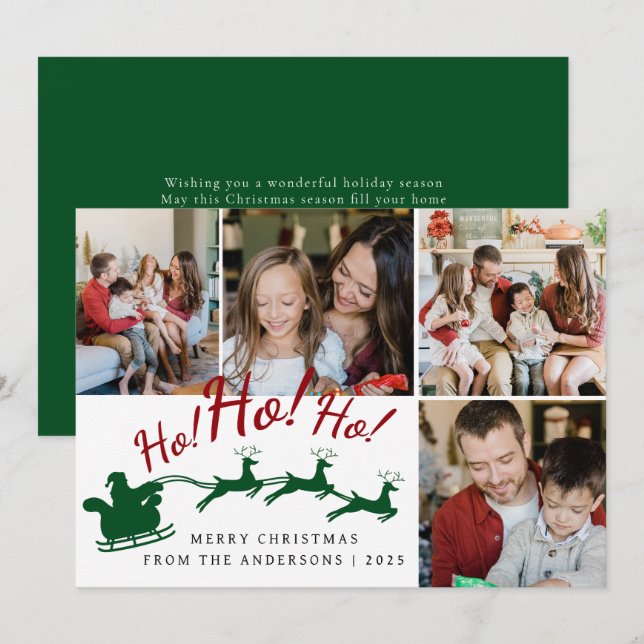 Elegant Minimal Christmas | Modern Family 4 Photo  Holiday Card (Front/Back)