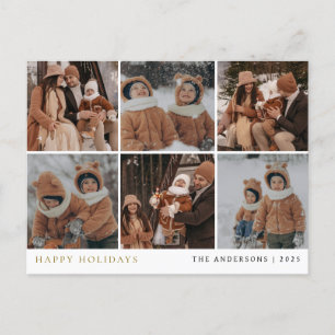 Elegant Minimal Christmas Modern Family 6 Photo Holiday Postcard