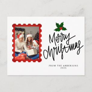 Elegant Minimal Christmas Modern Family Photo Holiday Postcard
