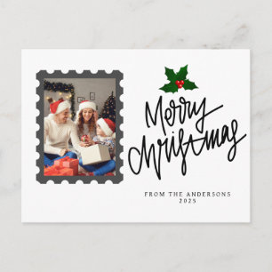 Elegant Minimal Christmas   Modern Family Photo Holiday Postcard