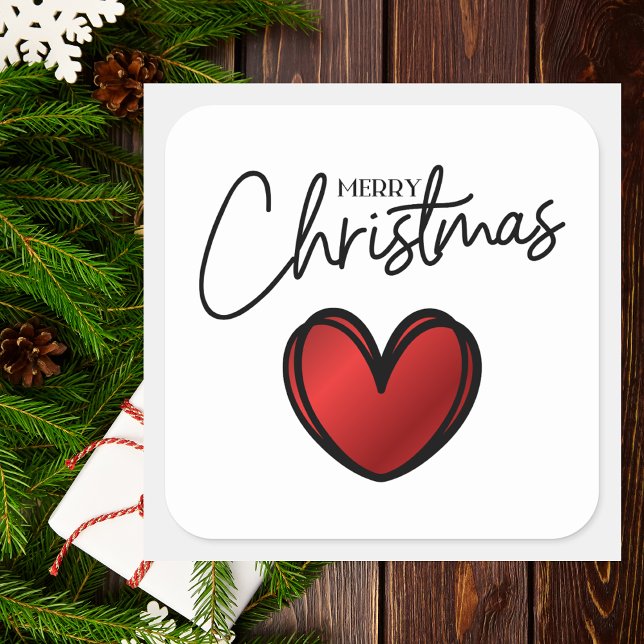 Elegant Minimal Christmas Red Heart Holiday Square Sticker (Creator Uploaded)