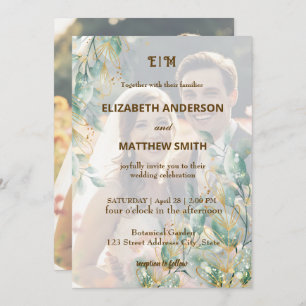 Elegant minimal clean neutral rustic photo wedding invitation