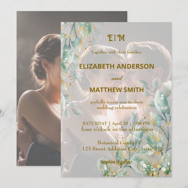 Elegant minimal clean neutral rustic photo wedding invitation (Front/Back)