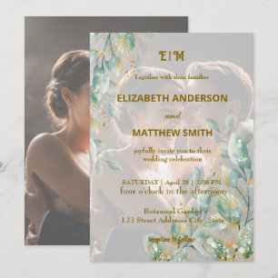 Elegant minimal clean neutral rustic photo wedding invitation