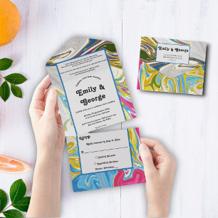 Elegant Minimal Colourful Painting Abstract Weddin All In One Invitation