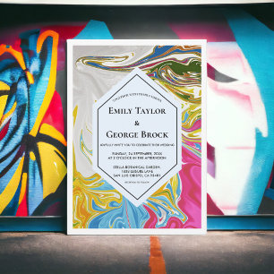 Elegant Minimal Colourful Painting Abstract Weddin Invitation