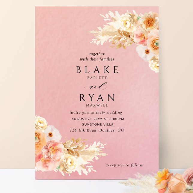 Elegant, Minimal Coral, Peach, Blush Cream Wedding Invitation (Creator Uploaded)