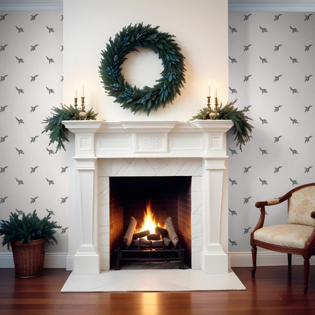 Elegant Minimal Cosy Winter Garland Branch Pattern Wallpaper (Elegant Minimal Cozy Winter Garland Branch Pattern Wallpaper)