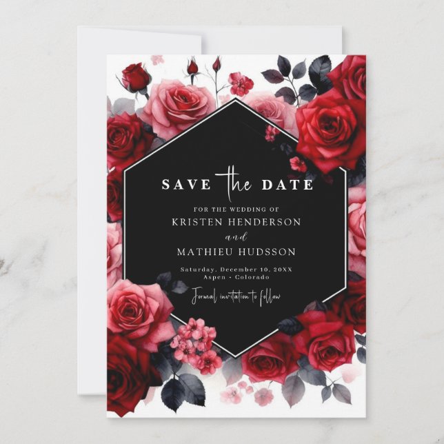 Elegant Minimal Crimson Red Wedding Save The Date (Front)