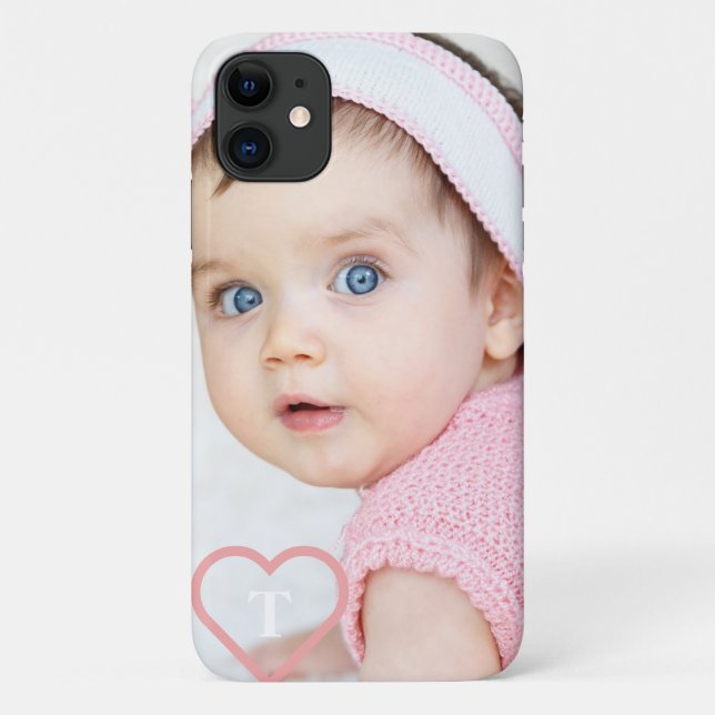 Elegant minimal custom baby photo & pink heart Case-Mate iPhone case (Back)