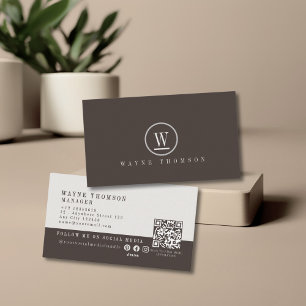 Elegant Minimal Dark Brown Beige Monogram Business Card