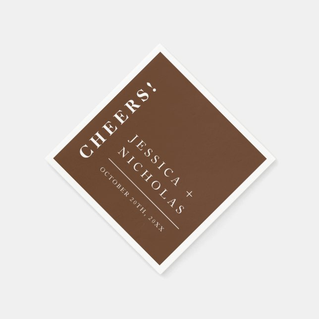 Elegant Minimal Dark Brown Modern Wedding Napkin (Corner)