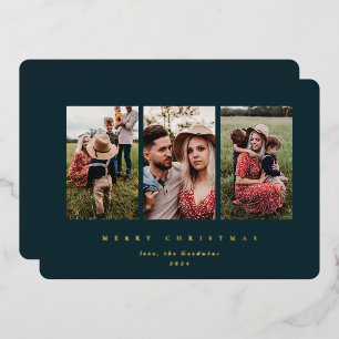 Elegant Minimal Dark Green Frame Triple Photo