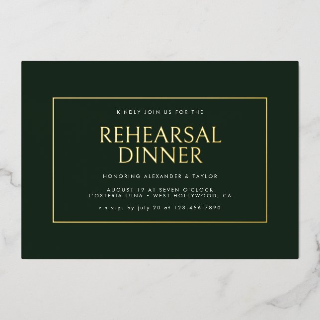 Elegant Minimal Dark Green Golden Frame Rehearsal (Front)