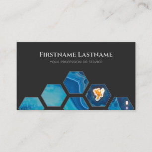 Elegant minimal dark grey blue crystals hexagons business card