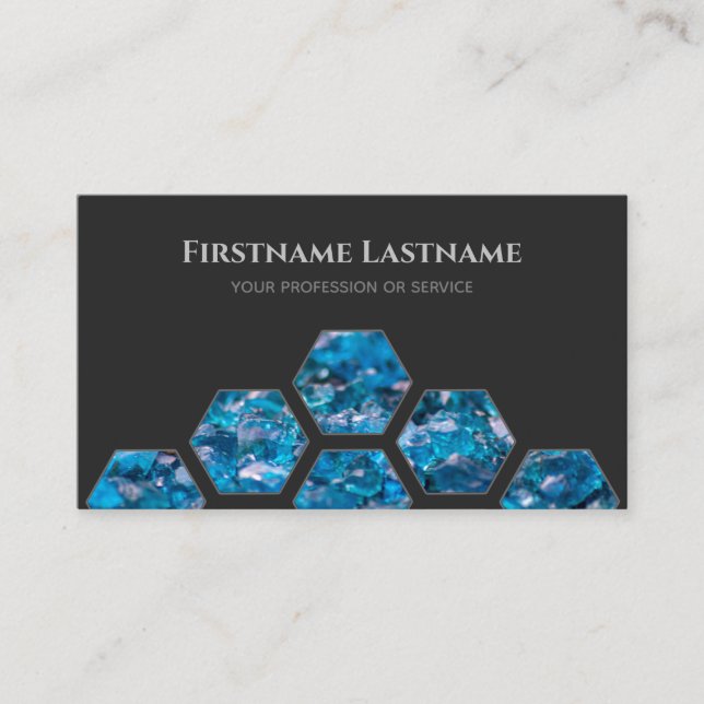 Elegant minimal dark grey blue sapphires hexagons business card (Front)