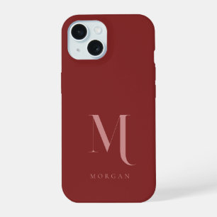 Elegant & Minimal Deep Red Monogram iPhone 15 Case