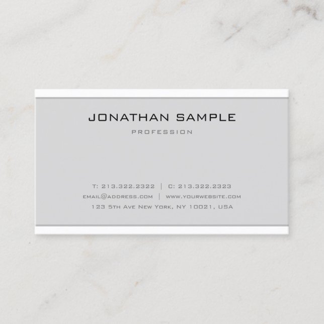 Elegant Minimal Design Modern Sleek Grey White Top Business Card (Front)