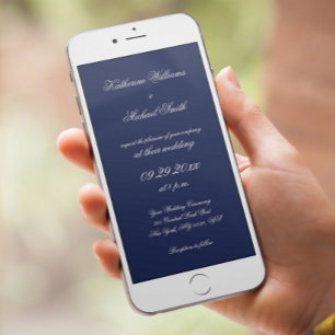 Elegant Minimal Digital Navy Blue Wedding Invite