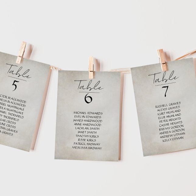 Elegant Minimal Distressed Hanging Seating Chart Card (Creator Uploaded)