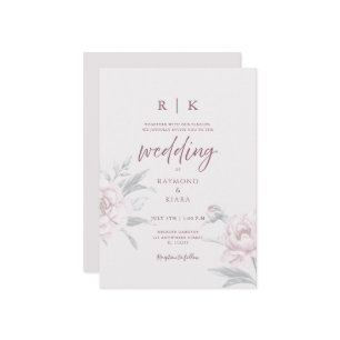 Elegant Minimal Dusky Pink Peony Floral Wedding Invitation