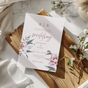 Elegant Minimal Dusky Pink Peony Floral Wedding  Invitation