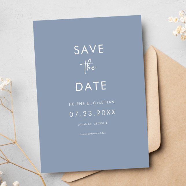 Elegant Minimal Dusty Blue Wedding Save The Date (Elegant Minimal Dusty Blue Wedding Save The Date)