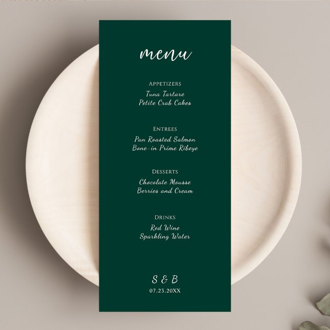 Elegant Minimal Emerald Green Wedding Menu (Elegant Minimal Emerald Green Wedding Menu)
