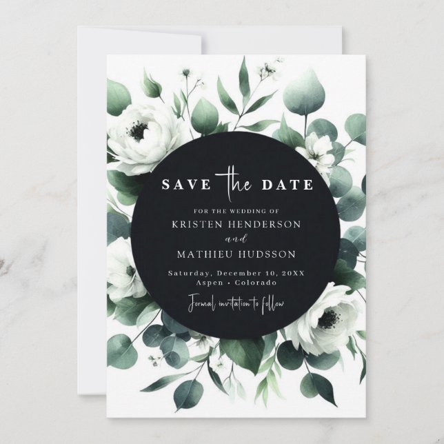 Elegant Minimal Eucalyptus Digital Wedding  Save The Date (Front)