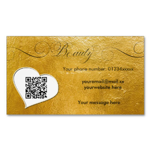 Elegant minimal faux gold Qr code beauty salon Magnetic Business Card