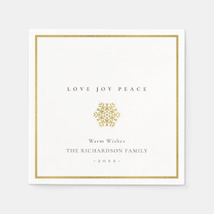 Elegant Minimal Faux Gold Snowflake Love Joy Peace Napkin