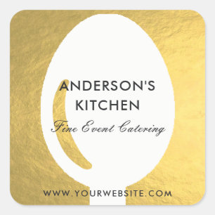 ELEGANT MINIMAL FAUX GOLD SPOON CHEF CATERING SQUARE STICKER