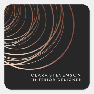 Elegant minimal faux rose gold geometric black square sticker
