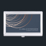 Elegant minimal faux rose gold geometric blue business card holder<br><div class="desc">Elegant geometric design in faux rose gold and navy blue.</div>