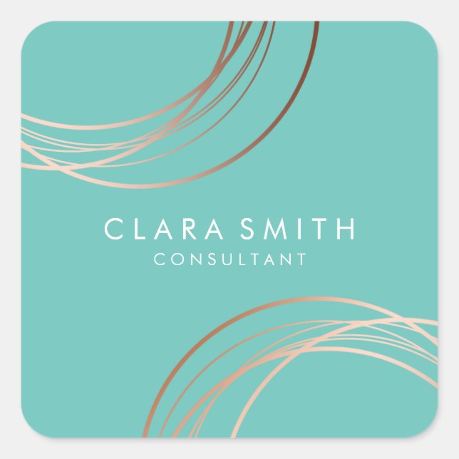 Elegant minimal faux rose gold geometric teal square sticker (Front)