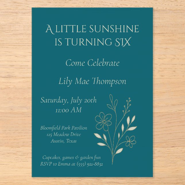 Elegant Minimal Floral Acrylic Invitations (Front)