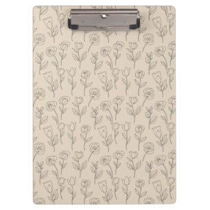 Elegant Minimal Floral Line Pattern Clipboard
